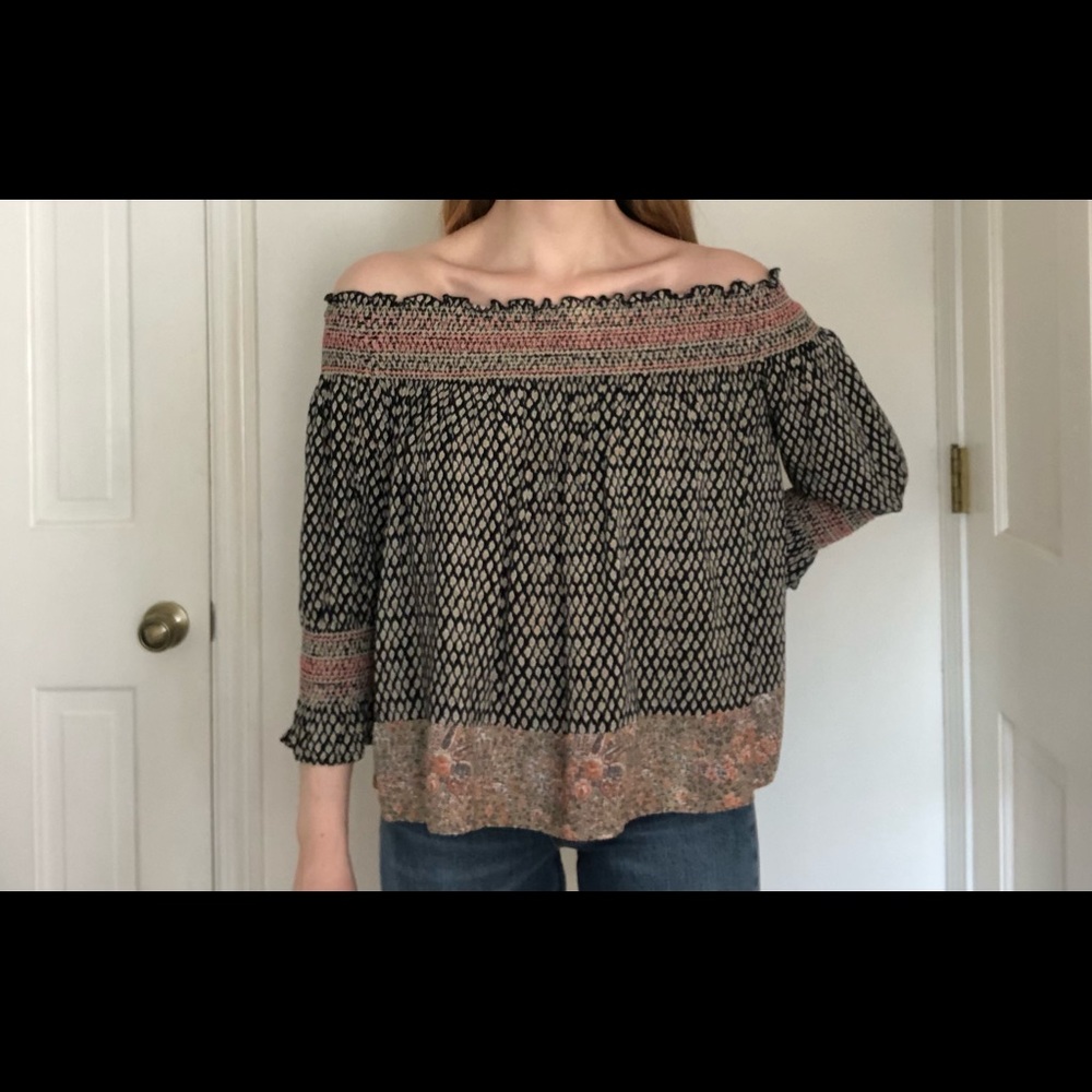 ANTHRO OFF THE SHOULDER EMBROIDERED BLOUSE
